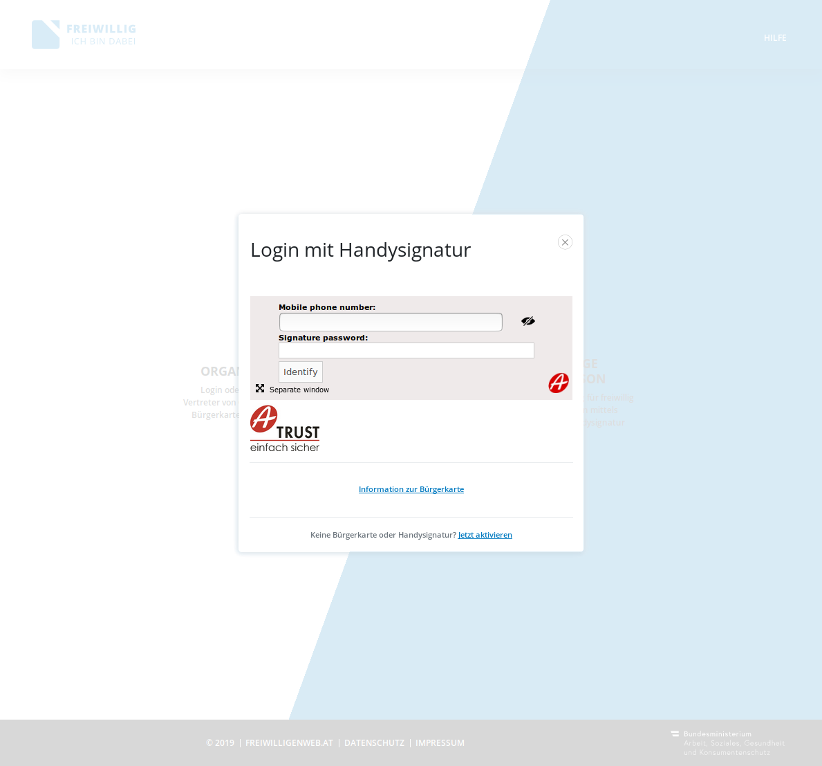 Screenshot: Anmeldung mit Handysignatur